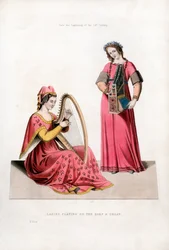 Ladies Playing on the Harp and Organ