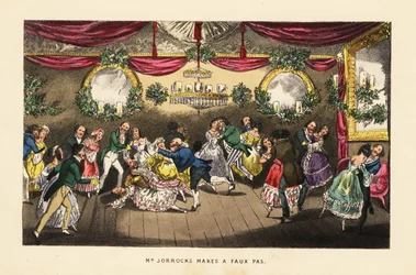Dancers colliding during a waltz at a posh ball in Paris