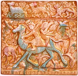 Persian lustred wall-tile: a mounted Sassanian archer, 19th century