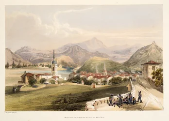 Irun, with Mount San Martial and the Bridge of Capauchinos, from Sketches of Scenery in the Basque Provinces of Spain, with a Selection of National Music, pub. 1838