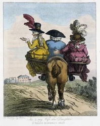 Me with My Wife and Daughter - in Caricatures Anglaise sur les Manners de Riding a Horse, Illustrated by H. W. Bunbury, Edited by John Stockdale