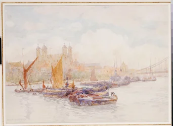 The Tower of London from the Thames with Shipping in the Foreground