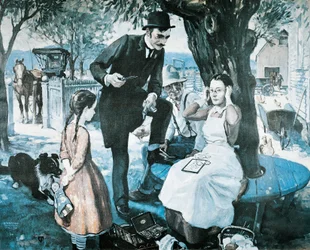 The spectacle seller in the late 1800s, advertising for the American Optical Company