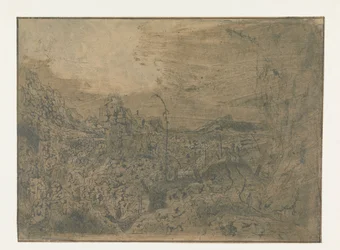 Rocky Landscape with a Man Walking to the Right (First Version)