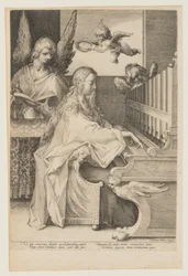 St. Cecilia Playing the Organ with Two Angels