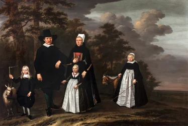 An Enkhuizen Family Group with Two Goats in a Wooded Landscape