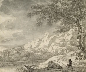 Mountainous Landscape with a Hiker