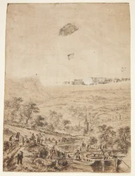 Panoramic Landscape with Peasants, Fishermen, and a Village Church