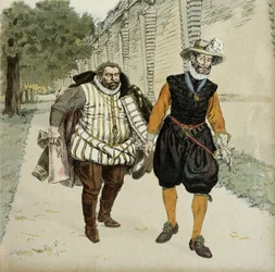 Henry IV (1553-1610) and Charles de Lorraine, Duke of Mayenne (1554-1611). First reconciliatory meeting between the two enemies, Mayenne, leader of the Leaguers, and the king, in the gardens of the Château de Montceaux, in Brie, in 1596. Illustration