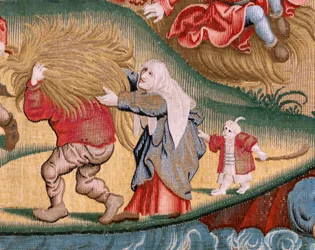 Flemish tapestry. Series Four tapestries after Hieronymus Bosch. Tribulations of human life. Third tapestry in the series. Model Inspired by the work of Hieronymus Bosch. Manufacture Unknown workshop, Brussels. Before 1560