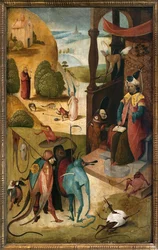 Saint James the Major and the Magician Hermogene. Painting by Hieronymus Bosch (1450-1516), Oil on Wood