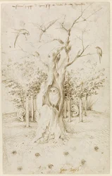 The Wood Has Ears, The Field Has Eyes, by Hieronymus Bosch (c. 1450-1516). Pen and brown Indian ink on paper, size: 20.2 x 12.7, c. 1500-1515, Staatliche Museen, Berlin