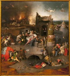 Triptych of temptations - central part: the temptation of Saint Anthony the Great. Painting by Hieronymus Bosch, circa 1500