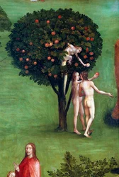 Tryptic of the Last Judgement, left panel. Adam and Eve in Paradise (detail)