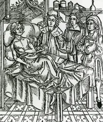 Doctors examining leper