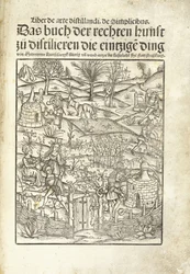 Title page, illustrating herbal distilleries with figures in a landscape