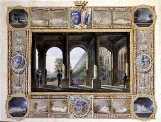 The Palais Royal, Paris, Surrounded by Vignettes of the Childhood Residences of Charles Ferdinand, the Duke de Berry and his Wife Maria Caroline of Bourbon