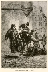 His Hair All in Disorder, Without a Hat, Knocking Down Foot-Passengers, On He Ran, from 