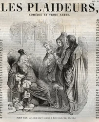 Les Plaideurs comedy in three acts - engraving in Works of Jean Racine illustrated by Pauquet and notice by Emile de La Bedolliere - 1851