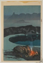 Camping at Washiha, from the Series, Twelve Scenes in the Japan Alps, Taisho Era