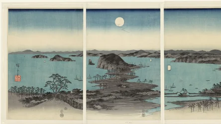 Evening Panorama of the Eight Views of Kanazawa in Musashi Province, Snow, Moon, and Flowers