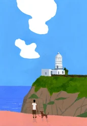 Lighthouse, Dog and Boys