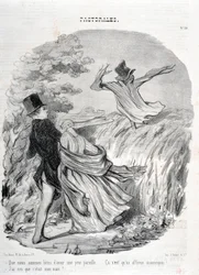 Artwork by Honore Daumier (1808-1879). Charivari dates back to 1845: Serie PASTORALES How good we are to have such a fear... I thought he was my husband! MUSEUM OF FINE ARTS - PALACE LONGCHAMP, MARSEILLE