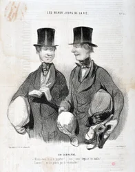 Artwork by Honore Daumier (1808-1879). Charivari dates from 1845: Serie LES BEAUX DAYS DE LA VIE. In Carnival -Let