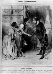 Candidate for Election Visit to Merchants (Cartoon by Daumier, Charivari, 08/04/1844)