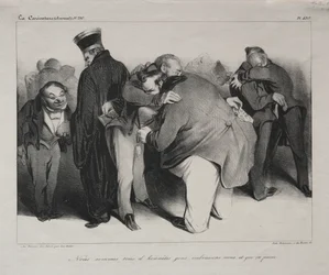 Caricature, plate 439: We are all honest men, so let us embrace and be done with it