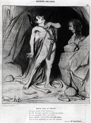Cartoon by Honore Daumier on Oedipus and the Sphinx, in Charivari, December 12