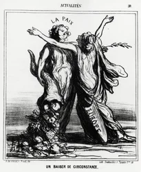 Europe and Peace: A Special Kiss. Illustration by Honore Daumier, Published in Charivari, Dated April 1