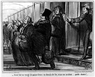 Having made a fifteen-mile railway, and not an accident... what a chance!... from “Actualites”, series of cartoons on the railways of Honore Daumier. “Charivari”