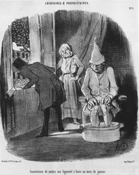 Inconvenient to Put His Dwelling for Rent in January (Series of Cartoons by Honore Daumier, Charivari)