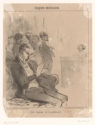 Man Applauding, Yawning, for a Singer Behind a Piano