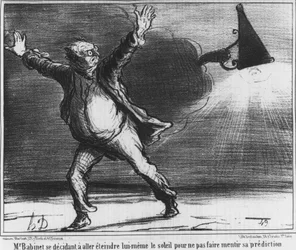 Monsieur Babient decided to go and turn off the sun himself so as not to make his prediction lie, caricature about the comet of 1857