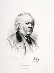 Portrait of Honore Daumier (1808-1879), French engraver, painter and sculptor. Massard engraving. Arbaud Museum.