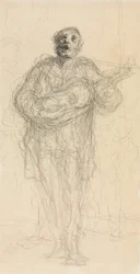 Singing Guitarist (recto), Reclining Woman Leaning on Her Arm (verso)