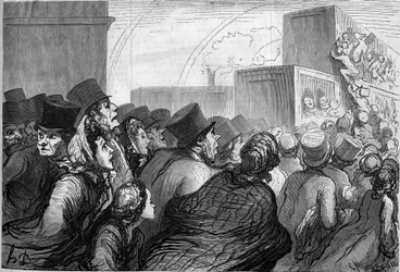 Sunday travelers. Cartoon by Honore Daumier (1808-1879). Engraving in 