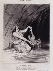 The Baptism of Achilles - in Charivari c.1840 by Honore Daumier