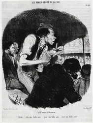 The beautiful days of life: at the door of Saint Martin, Christi... is a beautiful act... for a beautiful act... it is a beautiful act. Illustration by Honore Daumier, published in Charivari, dated 6 February 1846