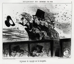 The Physiognomy of the Railways: It is the Right to Travel on the Bench. Illustration by Honore Daumier, Published in Charivari