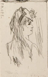 Head of an Old Man by Daumier; Chez Charles Beriot by Taiee; Head of a young woman by Rops; River landscape by Harpignies; Profile of a young woman