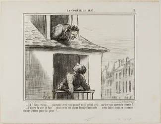 "- Hello, neighbour... what was all this yelling about... did you see the comet?" Plate 3 from La Comet De 1857