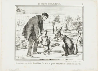 A Scientist Trying to Befriend His Son with a Great Kangaroo from Central America, plate 3 from La Société D