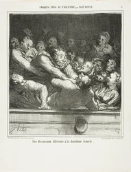 A literary argument on the second tier, plate 3 from Croquis Pris Au Theatre by Daumier
