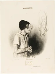 “How much I regret. My arms once so strong, my legs never fat and nothing went wrong” (an ancient song), plate 1 from Silhouettes