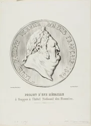 Louis-Philippe, Last King of the French 1848. Design for a medal to be manufactured by the National Mint