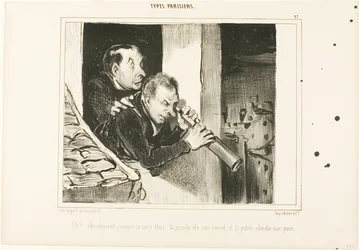 "Oh! It is as if we were there: the tall one opens her corset and the little one is looking for a flea!", plate 27 from Types Parisiens