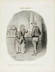 “Regular little drunk, he is!... he swallows it down like milk! Poor little darling... he is just like his father!”, plate 42 from Moeurs Conjugales